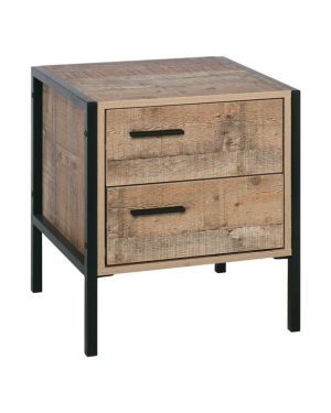 PALLET-W ΚΟΜΟΔΙΝΟ ΜΕ 2 ΣΥΡΤΑΡΙΑ ΜΕΤΑΛΛΟ ΒΑΦΗ ΜΑΥΡΟ - ANTIQUE OAK