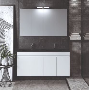 Έπιπλο μάνιου OMEGA 120 cm με Διπλό Μαύρο Νιπτήρα χρ.WHITE GLOSS